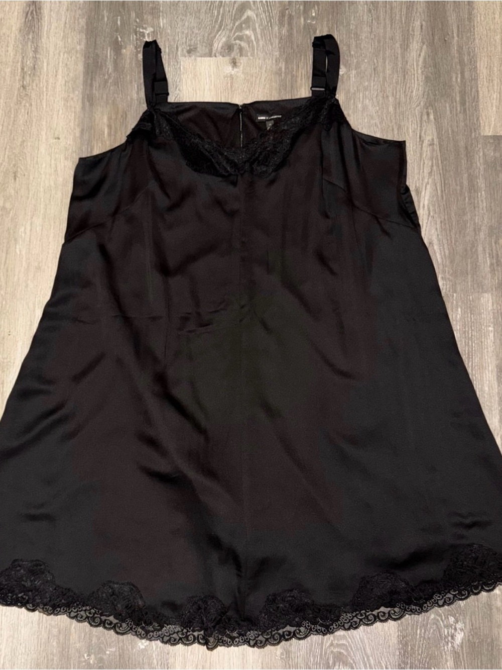 Satin Lace-Trim Black Dress with Adjustable Straps